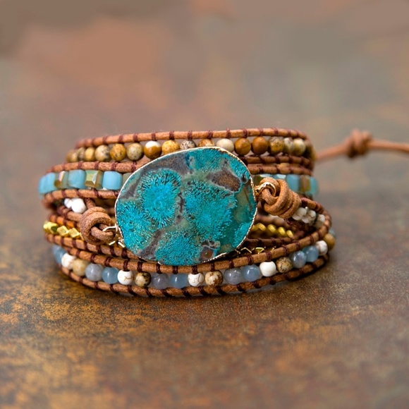 Live Chic Style Jewelry - 🎉 HP 🎉 Boho Genuine Jasper Leather Wrap Bracelet